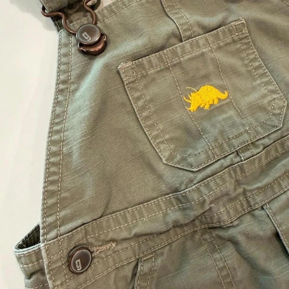Vintage Gymboree Dinosaur Camo Overalls Olive Green Cotton Infant 6-12 Months